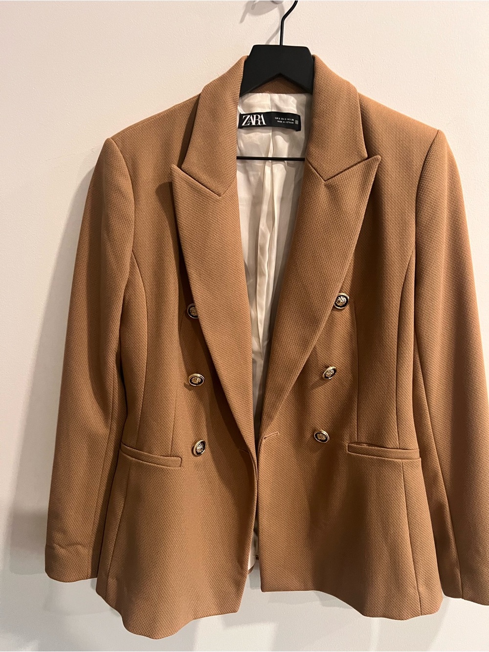ZARA Camel Double-Breasted Blazer with Gold Buttons